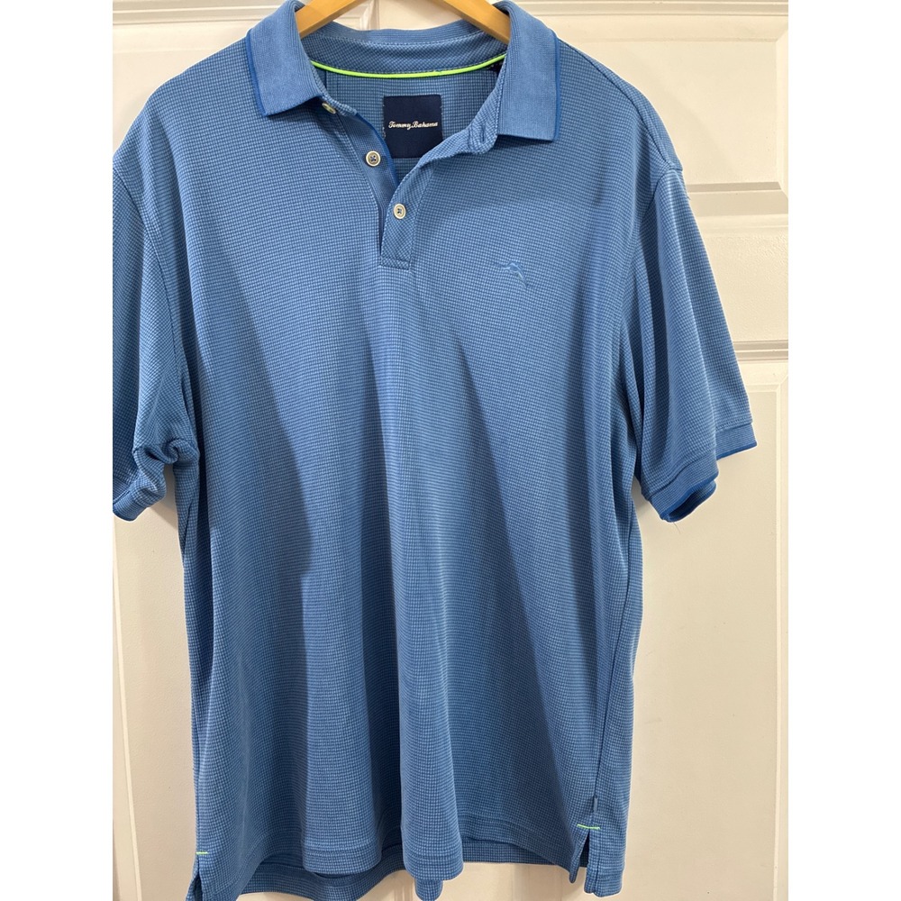 Tommy Bahama Mens Large Blue Waffle Knit Modal Blend Short Sleeve Polo Shirt